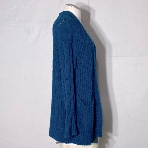 5/$25 American Eagle Outfitters Turquoise Open Front Chunky Knit Cardigan XS - Picture 3 of 13